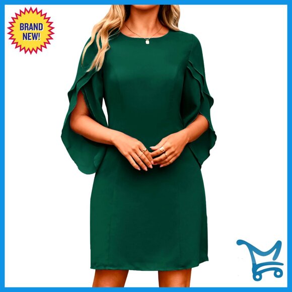 Chiffon Cocktail Dress Elegant Flutter Sleeve Formal Wedding Guest Trendy